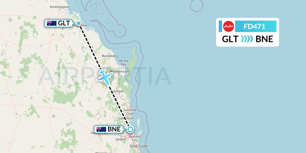 FD471 Thai AirAsia Flight Map: Gladstone to Brisbane