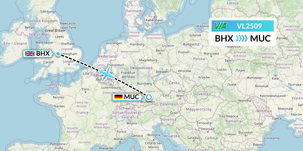 VL2509 Air Via Flight Map: Birmingham to Munich