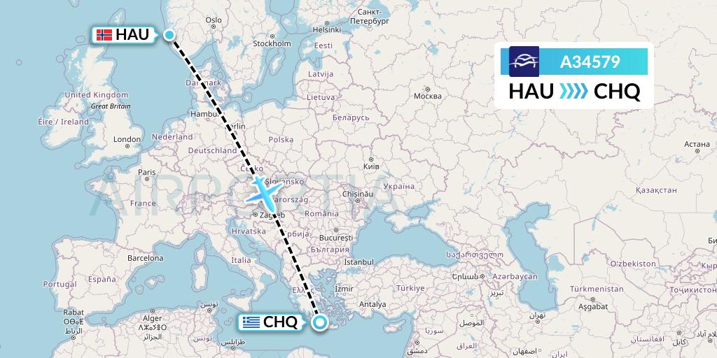 A34579 Aegean Airlines Flight Map: Haugesund to Chania
