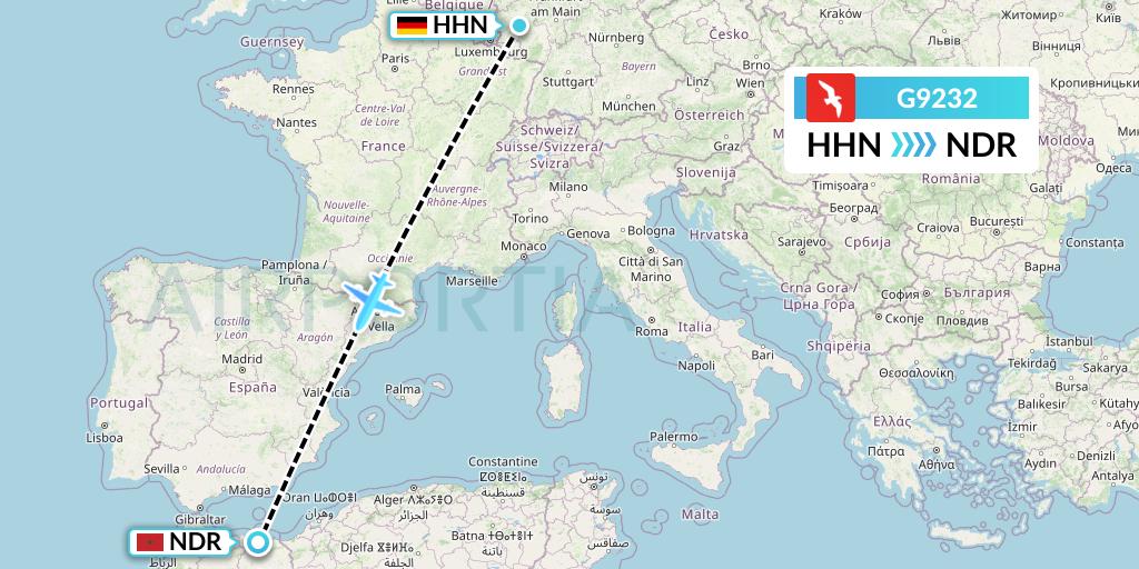 G9232 Air Arabia Flight Map: Hahn to Nador