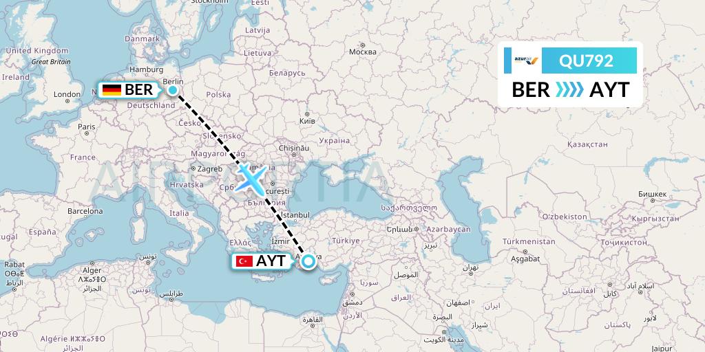 QU792 Azur Air Ukraine Flight Map: Berlin to Antalya