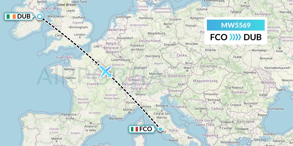 MW5569 Mokulele Flight Service Flight Map: Rome to Dublin