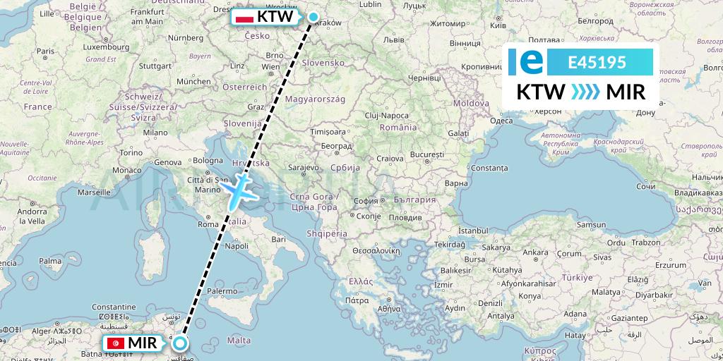 E45195 Estelar Latinoamerica C.A. Flight Map: Katowice to Monastir