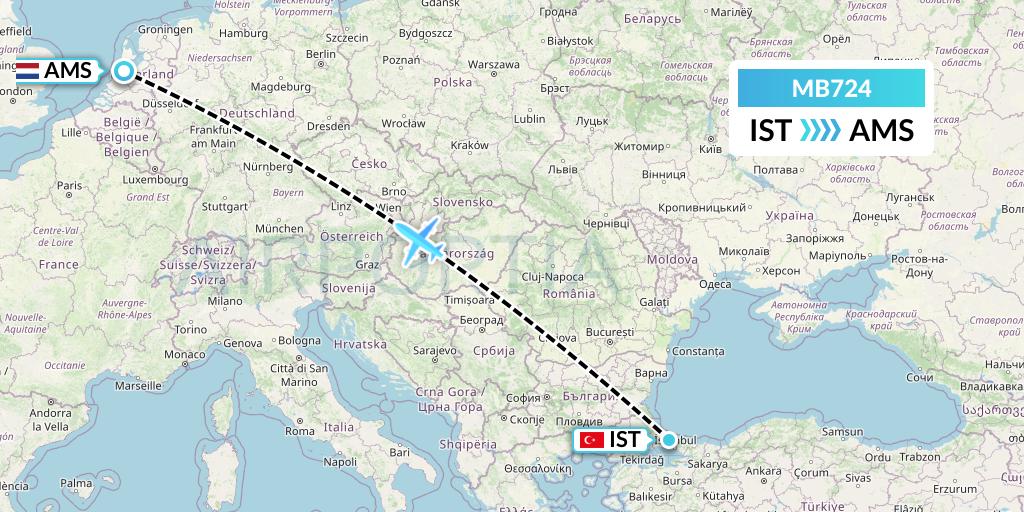 MB724 MNG Airlines Flight Map: Istanbul to Amsterdam