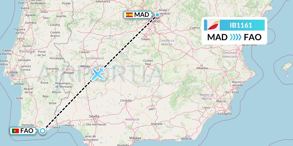 IB1161 Iberia Flight Map: Madrid to Faro