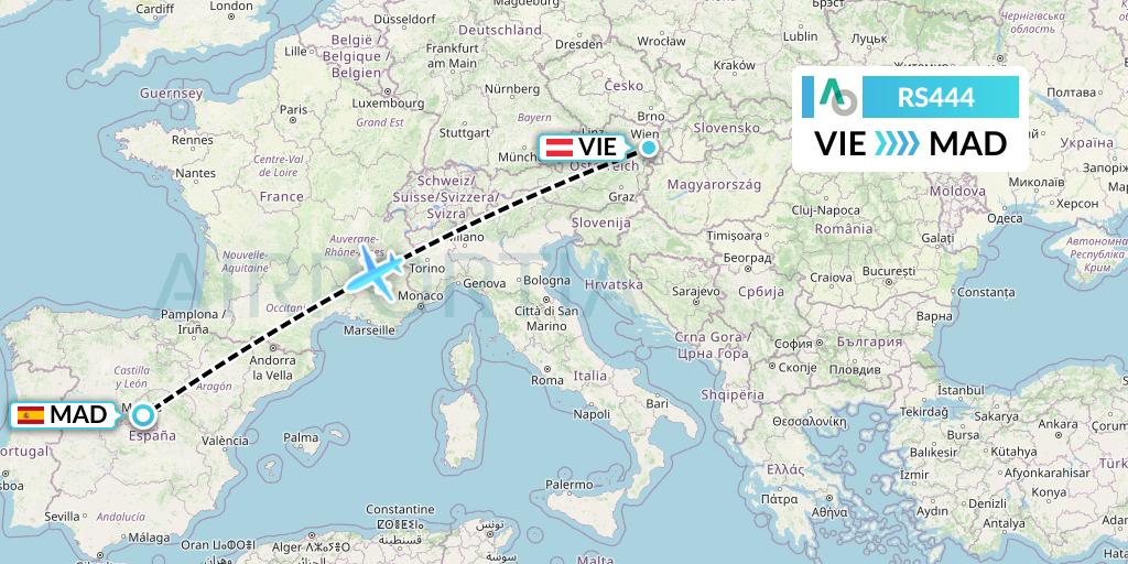 RS444 Air Seoul Flight Map: Vienna to Madrid