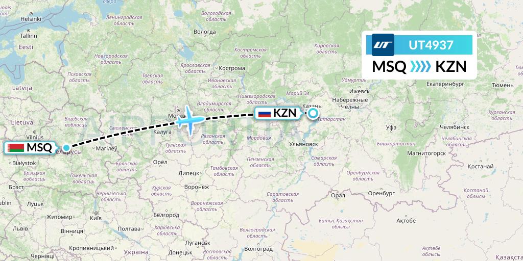 UT4937 UTair Flight Map: Minsk to Kazan