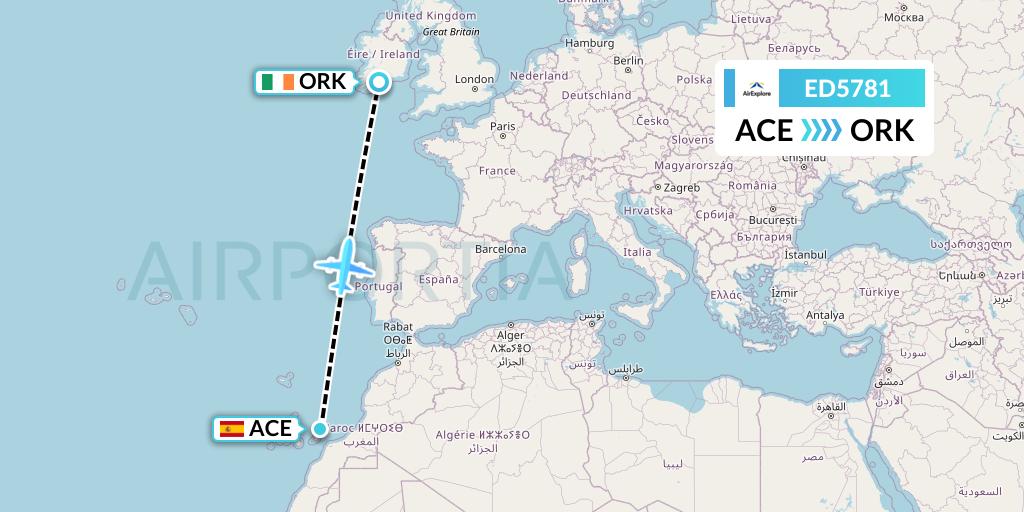 ED5781 AirExplore Flight Map: Lanzarote to Cork