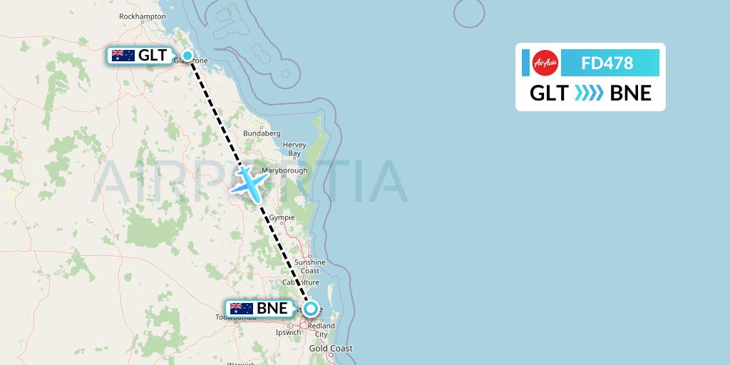 FD478 Thai AirAsia Flight Map: Gladstone to Brisbane