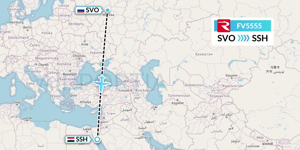 FV5555 Rossiya Flight Map: Moscow to Sharm el-Sheikh