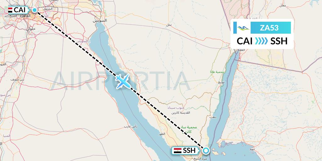 ZA53 Sky Angkor Airlines Flight Map: Cairo to Sharm el-Sheikh