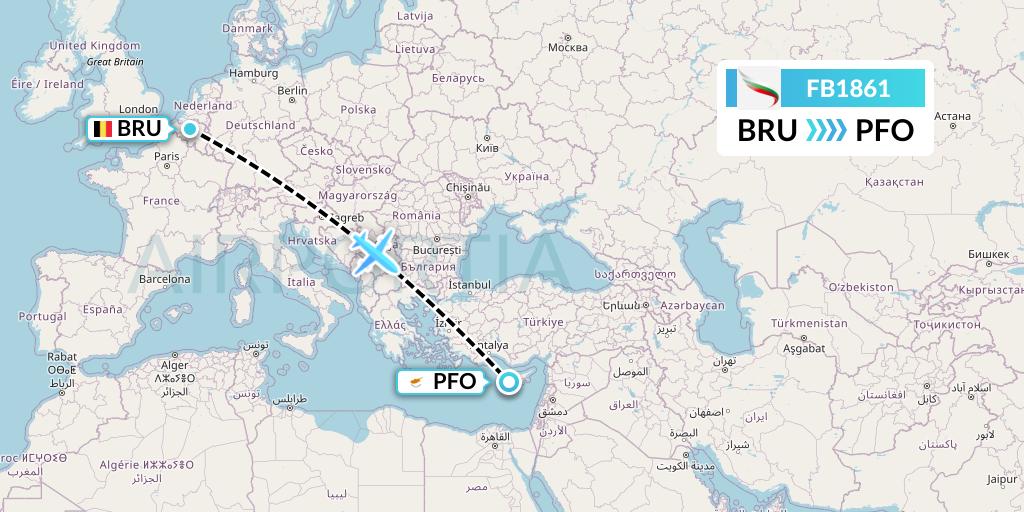 FB1861 Bulgaria Air Flight Map: Brussels to Pafos
