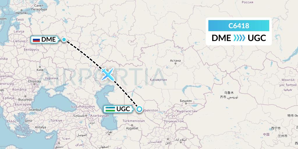 C6418 Capitol Air Express Flight Map: Moscow to Urgench