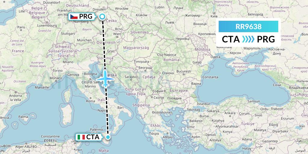 RR9638 Royal Air Force Flight Map: Catania to Prague