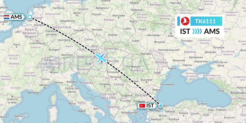 TK6111 Turkish Airlines Flight Map: Istanbul to Amsterdam