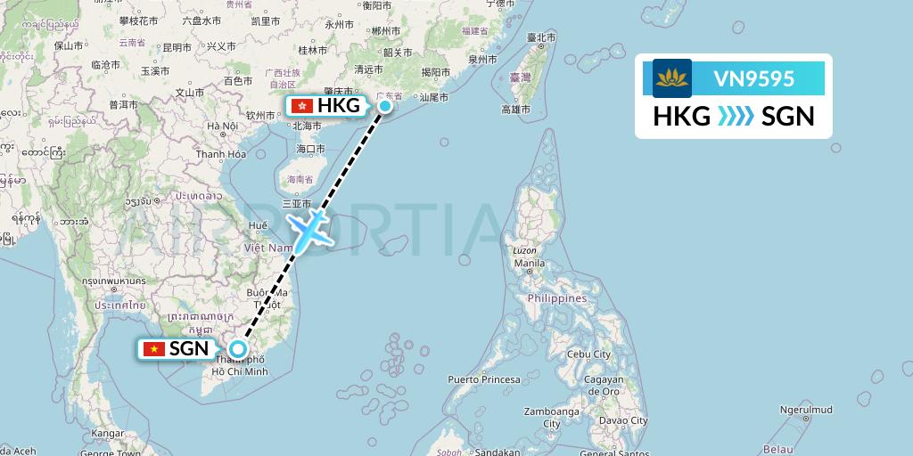 VN9595 Vietnam Airlines Flight Map: Hong Kong to Ho Chi Minh City