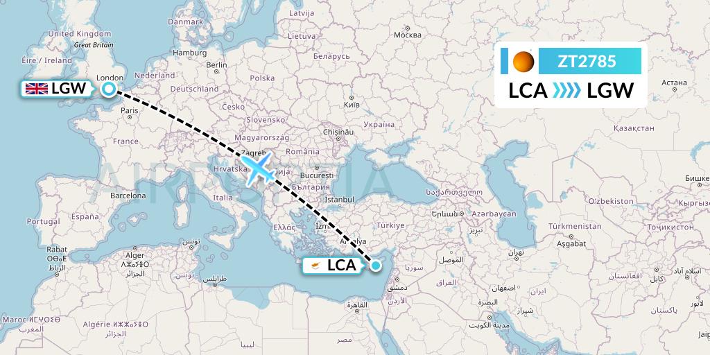 ZT2785 Titan Airways Flight Map: Larnaca to London