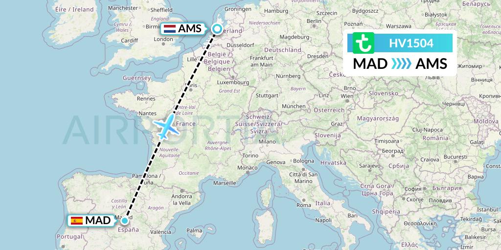 HV1504 Transavia Flight Map: Madrid to Amsterdam