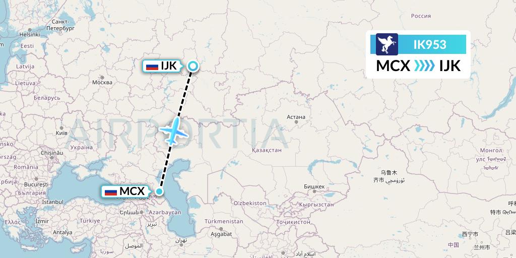 IK953 Air Kiribati Flight Map: Makhachkala to Izhevsk