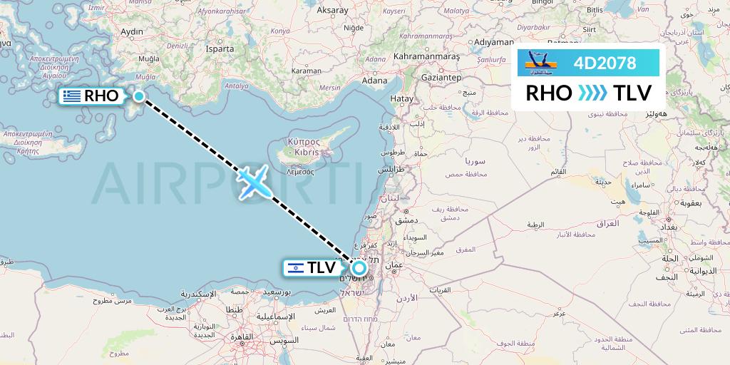 4D2078 Air Sinai Flight Map: Rhodes to Tel Aviv