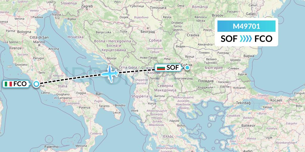 M49701 Mistral Air Flight Map: Sofia to Rome