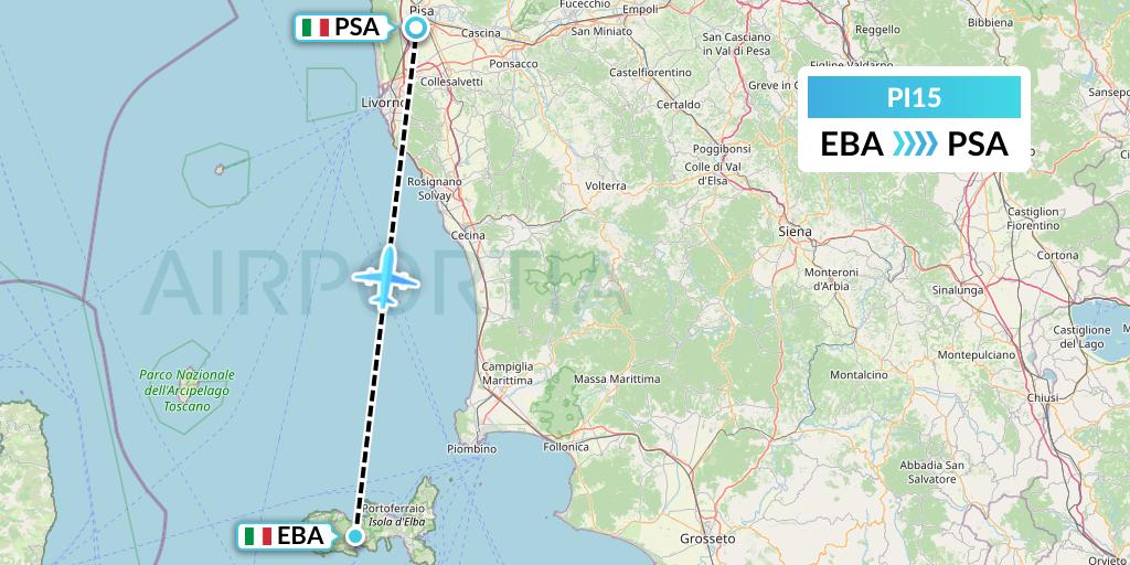 PI15 Polar Airlines Flight Map: Elba to Pisa