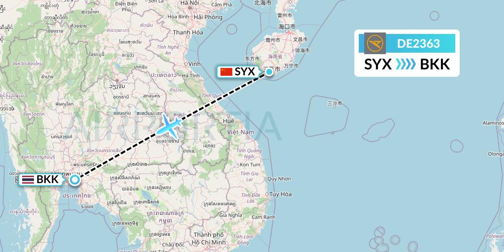 DE2363 Condor Flight Map: Sanya to Bangkok