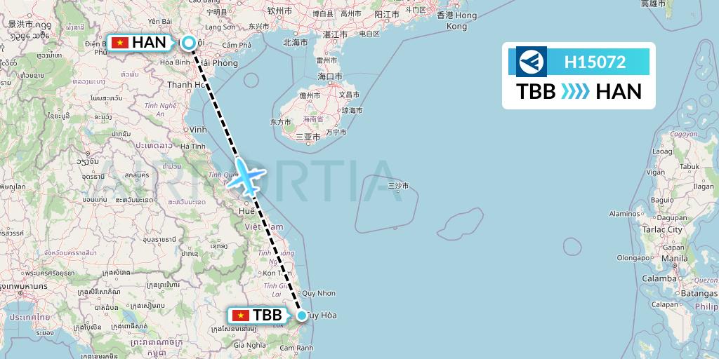 H15072 Hahn Air Systems Flight Map: Tuy Hoa to Hanoi