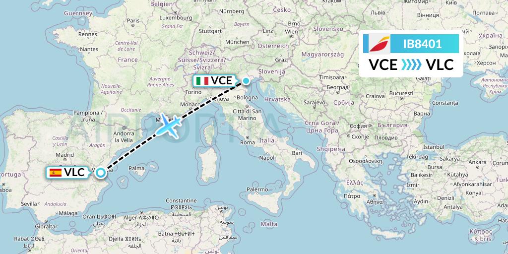 IB8401 Iberia Flight Map: Venice to Valencia