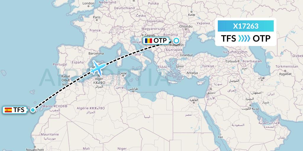 X17263 Nik Airways Flight Map: Tenerife to Bucharest