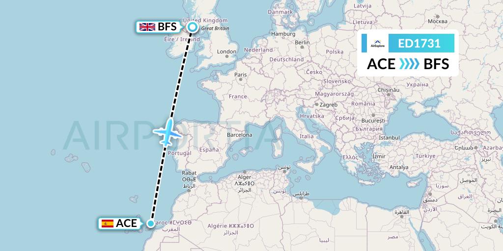 ED1731 AirExplore Flight Map: Lanzarote to Belfast