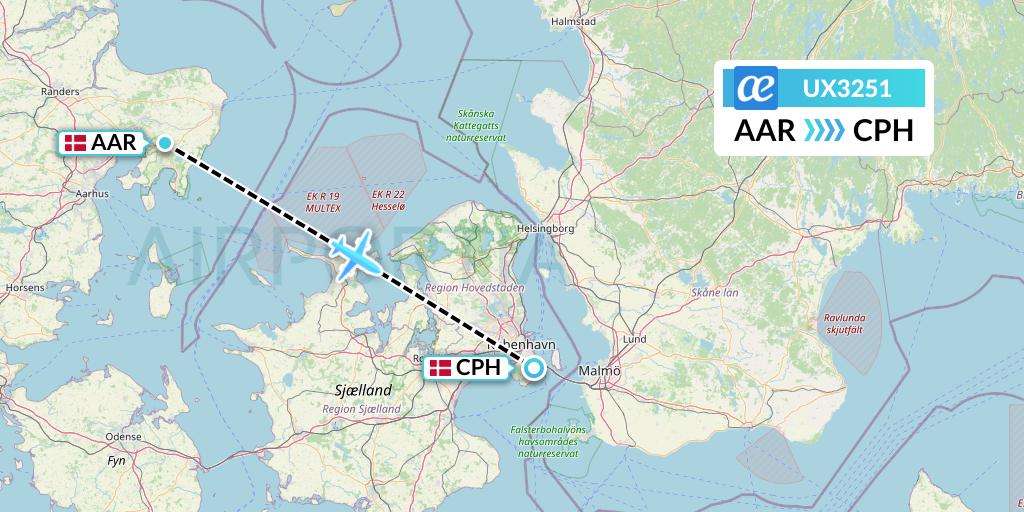UX3251 Air Europa Flight Map: Aarhus to Copenhagen