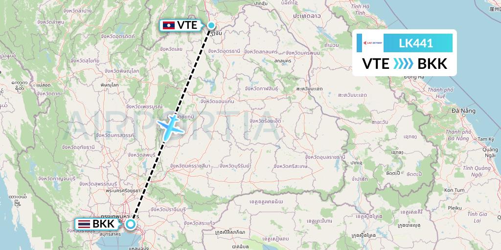 LK441 Lao Skyway Flight Map: Vientiane to Bangkok