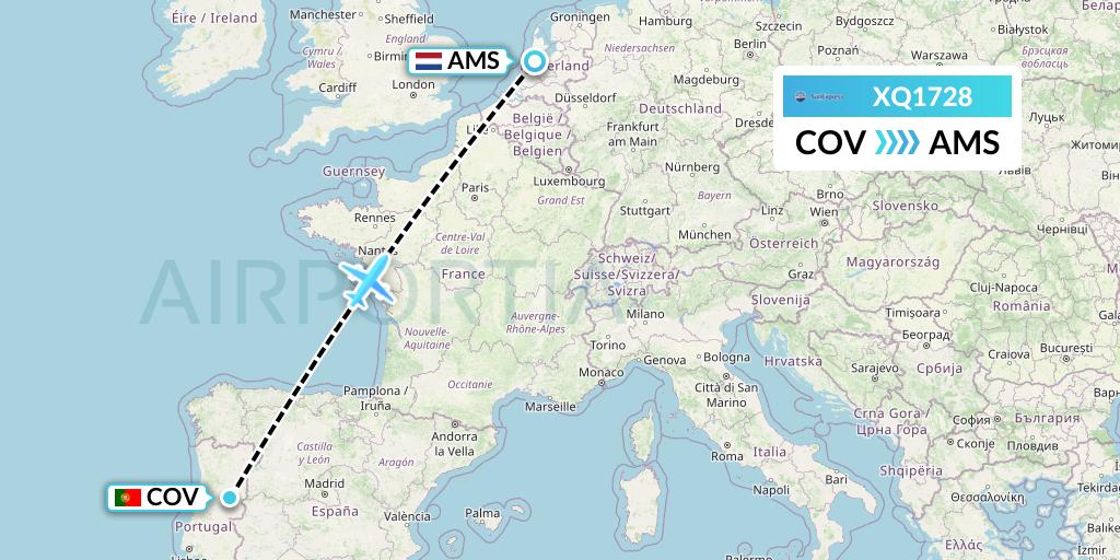 XQ1728 SunExpress Flight Map: Portugal to Amsterdam