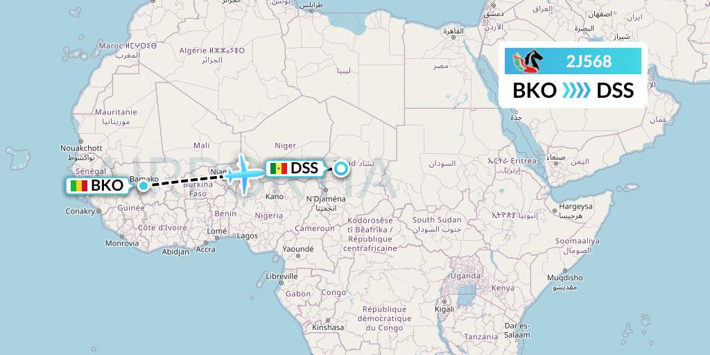 2J568 Air Burkina Flight Map: Bamako to Dakar