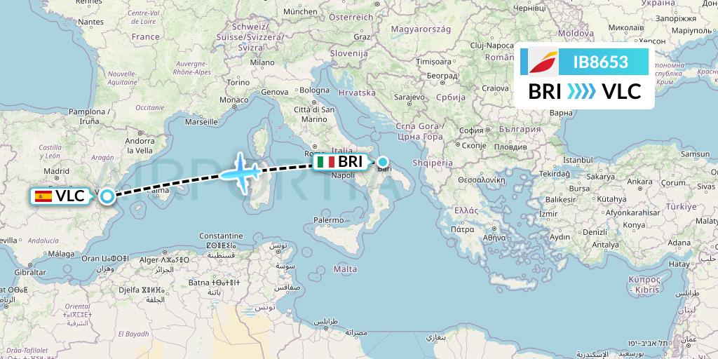 IB8653 Iberia Flight Map: Bari to Valencia