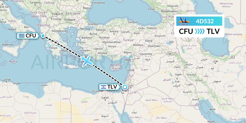 4D532 Air Sinai Flight Map: Corfu to Tel Aviv