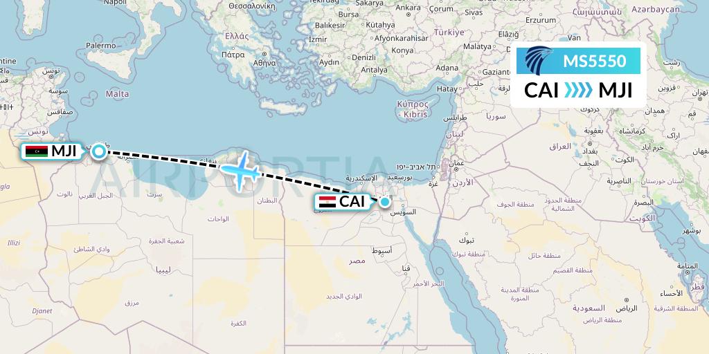 MS5550 EgyptAir Flight Map: Cairo to Tripoli