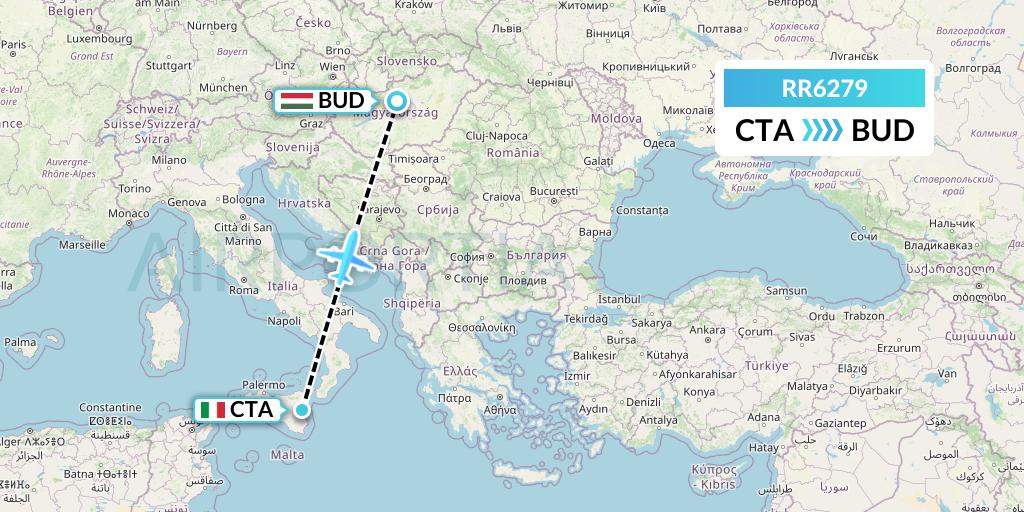 RR6279 Royal Air Force Flight Map: Catania to Budapest