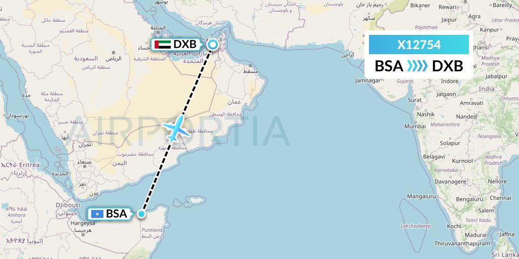 X12754 Nik Airways Flight Map: Bosaso to Dubai