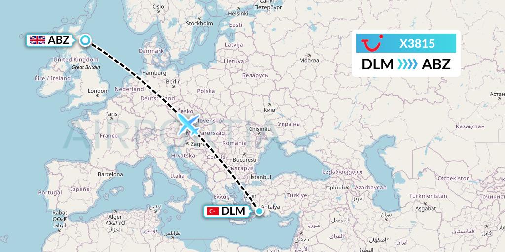 X3815 TUI fly Germany Flight Map: Dalaman to Aberdeen