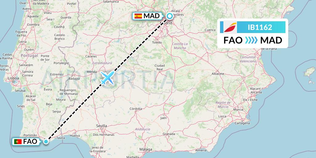IB1162 Iberia Flight Map: Faro to Madrid