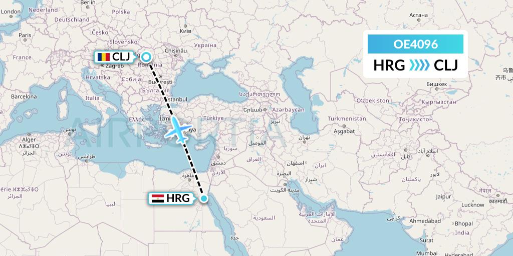 OE4096 Cairo Aviation Flight Map: Hurghada to Cluj-Napoca