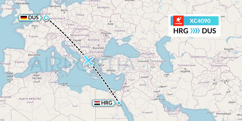 XC4090 Corendon Airlines Flight Map: Hurghada to Dusseldorf