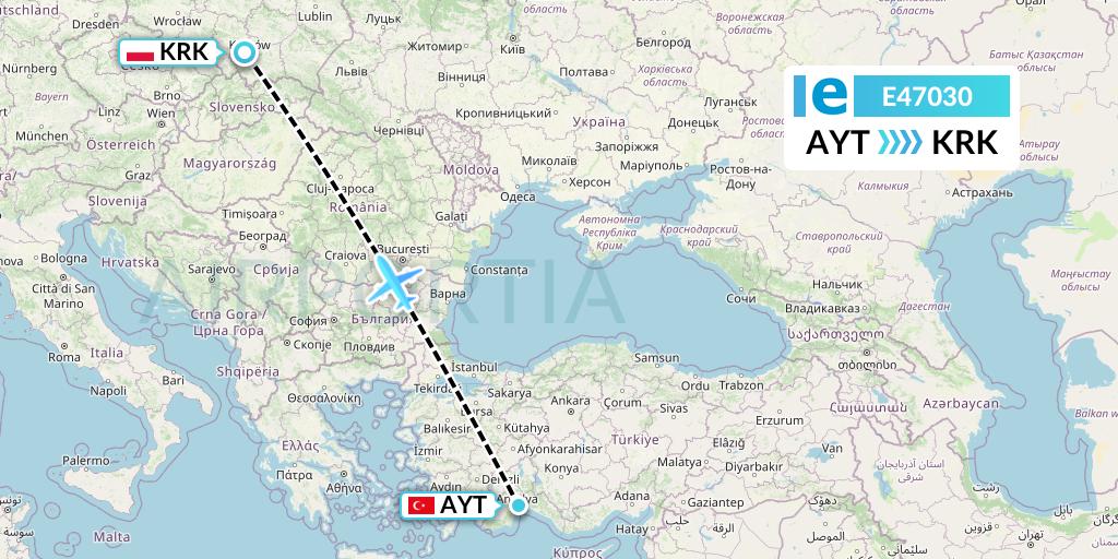 E47030 Estelar Latinoamerica C.A. Flight Map: Antalya to Krakow