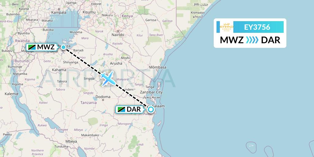 EY3756 Etihad Airways Flight Map: Mwanza to Dar-es-Salaam