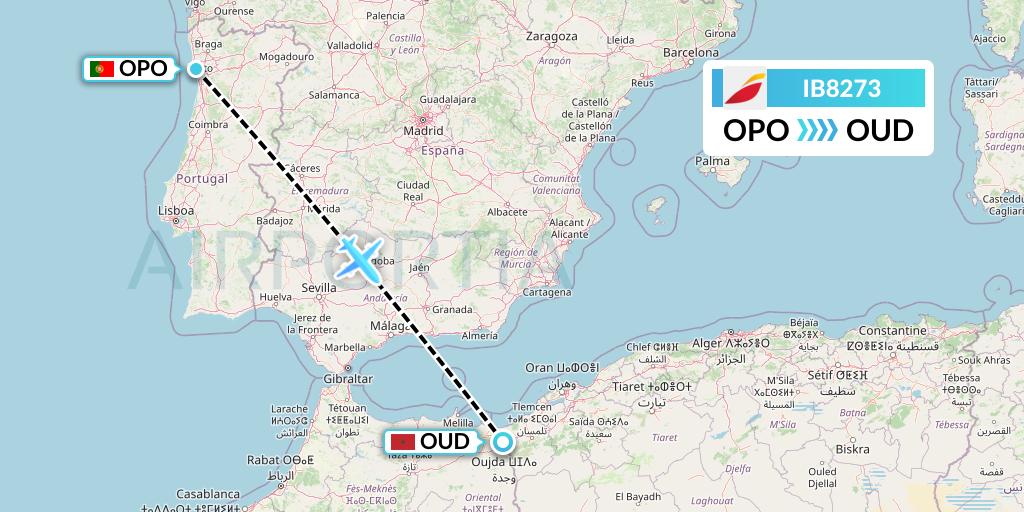 IB8273 Iberia Flight Map: Porto to Oujda
