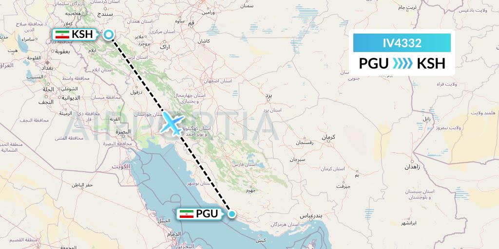 IV4332 VVB Aviation Malta Flight Map: Assaluyeh to Kermanshah