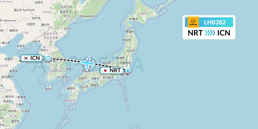 LH8382 Lufthansa Flight Map: Tokyo to Seoul