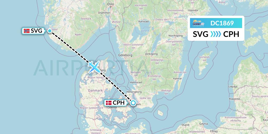 DC1869 Braathens Regional Flight Map: Stavanger to Copenhagen